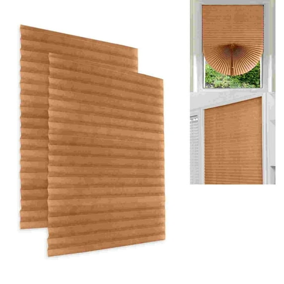 2 Pack Temporary Blackout Paper Shades for Windows,Paper Pleated Blinds with Adhesive,No Tools No Drilling Free Cut Size Paper Room Darkening Shades(Coffee, 24" W x 72" L)