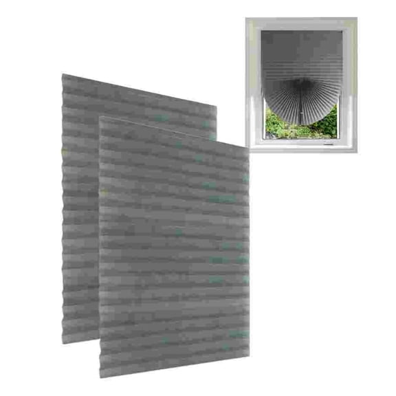 2 Pack Temporary Blackout Paper Shades for Windows,Paper Pleated Blinds with Adhesive,No Tools No Drilling Free Cut Size Paper Room Darkening Shades(Gray, 24" W x 72" L)