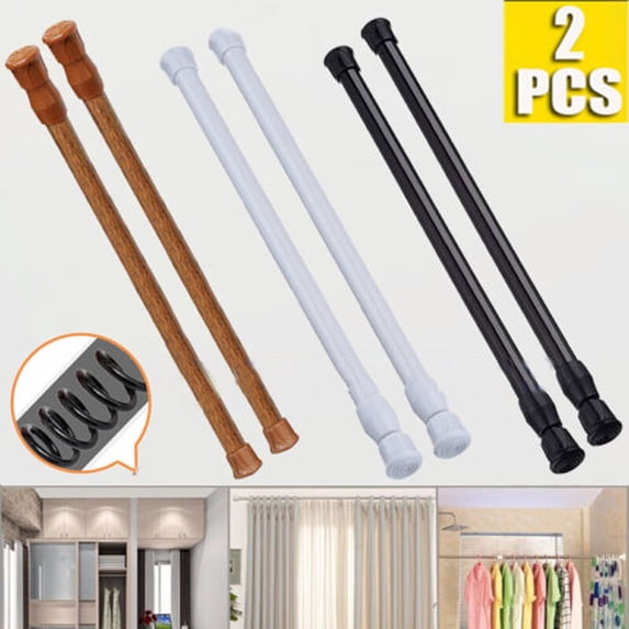 2-Pack Tension Curtain Rod Spring Load Adjustable Curtain Pole Heavy-Duty Steel