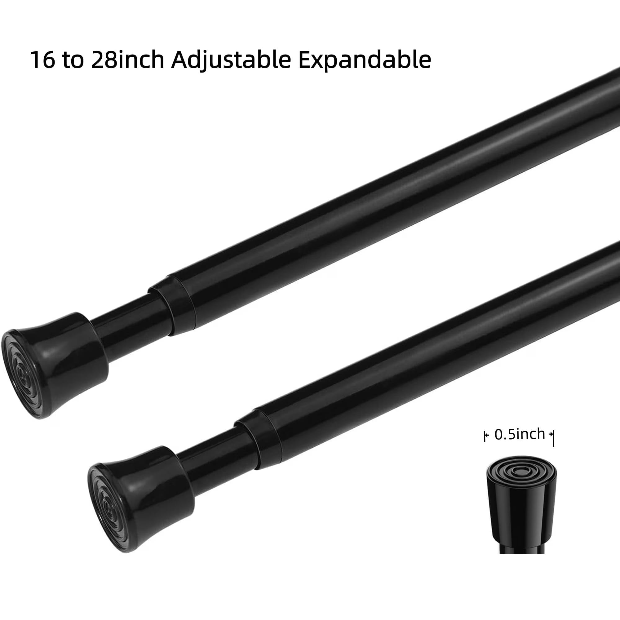 2 Pack Tension Curtain Rod for Windows,No Drilling Curtain Rod, 16 to 28inch Adjustable Expandable Pressure Spring Curtain Rod , Black Heavy Duty Curtain Rod fo