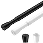 2 Pack Tension Curtain Rod for Windows,No Drilling Curtain Rod 16 to 28inch Adjustable Expandable Pressure Spring Curtain Rod , Curtain Rod for Bedroom Doorway Closet Door(Black&White)