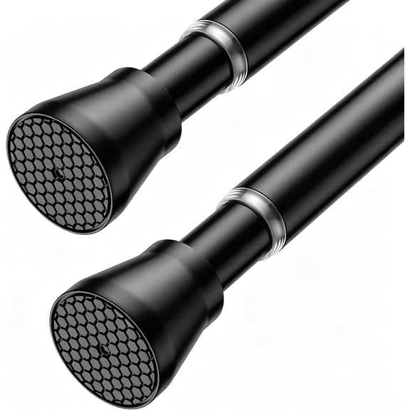 2 Pack Tension Curtain Rods, 30-64 Inch Adjustable Spring Tension Rods Black, Rust-Proof Anti-Slip, for Windows, Doorway, Bathroom & Closet