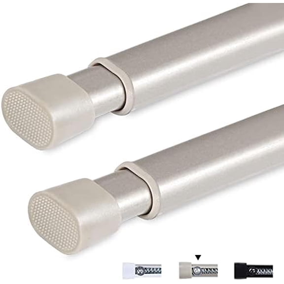 2 Pack Tension Rod Oval Spring Tension Curtain Rod Adjustable 22 to 36 Inches Small Short Nickel Tension Rods No Drilling Spring Loaded Curtain Rods For Doors and Windows, 22-36 Inch, Nickel