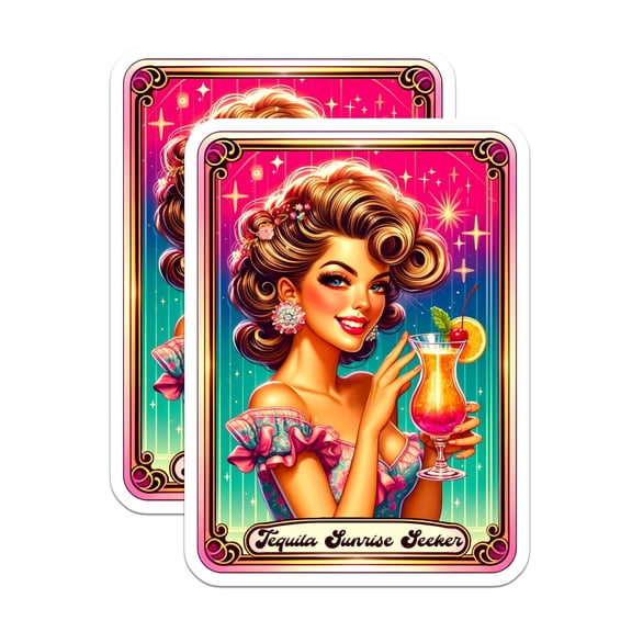 (2 Pack) Tequila Sunrise Seeker Magnets - Retro Glamorous Woman Art - Vintage Cocktail Bar Decor Kitchen Fridge Magnet - 5 Inches On Longest Side - Thick Durable Magnet - Made in USA - MAG22385