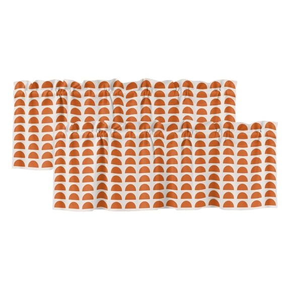 2 Pack Terracotta Semicircles Valance for Window Boho Layered Arcs Orange Terracotta Sunset Kitchen Valance Rod Pocket Short Curtain Topper Decorative Window Treatment for Living Room Bedroom 42"x12"