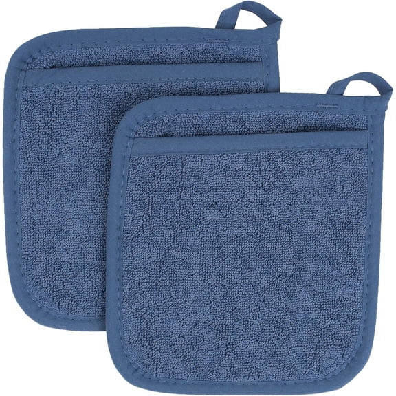 2 Pack Terry Pocket Mitt Hot Pad Heat Resistant 100% Cotton Federal Blue