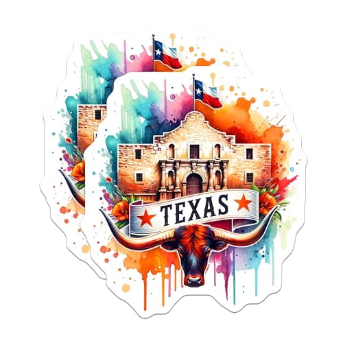 (2 Pack) Texas Magnets - Alamo Souvenir - Longhorn Decor - 5" On Longest Side - for Cars, Fridges, Toolboxes - Made in USA - MAG6925