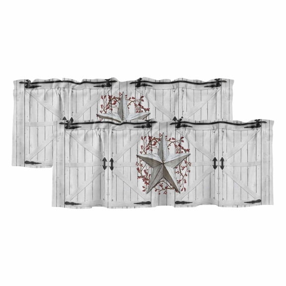 2 Pack Texas Star Retro Valances for Windows Bedroom Living Room Window Treatments, Vintage White Wooden Berry Rod Pocket Valance Drapes Short Kitchen Curtains Over Sink 42"x12"