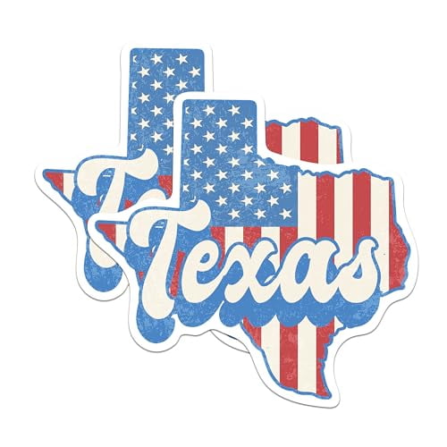 (2 Pack) Texas State Outline Stickers - TX State Shape with USA Flag - 5 Inches On Longest Side - Premium Vinyl - Choose Your State - for Cars, Skateboards, Laptops - Made in USA - BMCS1168
