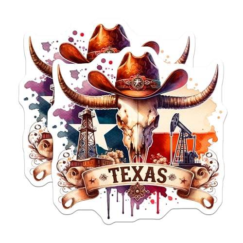 (2 Pack) Texas State Symbol Magnets - Longhorn Skull Art - Rustic Western Decor Magnets - 5" On Longest Side - for Cars, Fridges, Toolboxes - Made in USA - MAG6877
