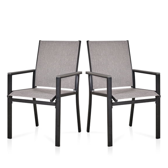 MEOOEM Outdoor Dining Chairs Set of 2 - Black Metal Frame w/ Grey Textilene Fabric, High Back Patio Bistro Chairs 350LBS