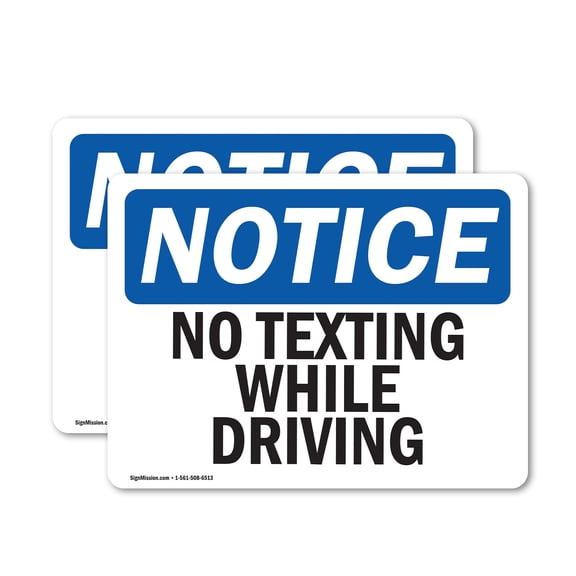 (2 Pack) No Texting While Driving OSHA Notice Sign 10 Inch X 7 Inch Vinyl Label Decal Sticker Weather Resistant, UV Protected for Workplace, Business, and Construction Site, Made in the