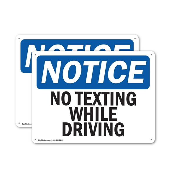 (2 Pack) No Texting While Driving OSHA Notice Sign 18 Inch X 12 Inch Indoor / Outdoor Rust-Free Aluminum Metal Signs for Workplace, Workshop, and Construction Site, Made in the USA