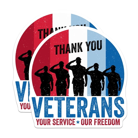 (2 Pack) Thank You Veterans Magnets - Military Appreciation - Service Recognition - Patriotic Decor for Veterans - 5" On Longest Side - for Cars, Fridges, Toolboxes - Made in USA - MAG5798