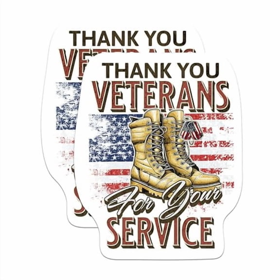 (2 Pack) Thank You Veterans for Your Service Stickers - USA Flag Army Military Service - 5 Inches On Longest Side - Premium Vinyl Decal - Sticks to Any Smooth Flat Surface - Made in USA - BMCS2197