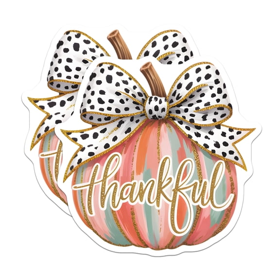 (2 Pack) Thankful Pumpkin Magnets - Autumn Fall Decor - Thanksgiving Kitchen Decoration - Boho Chic Farmhouse Magnet Set - 5 Inches On Longest Side - Thick Durable Magnet - Made in USA - MAG20240