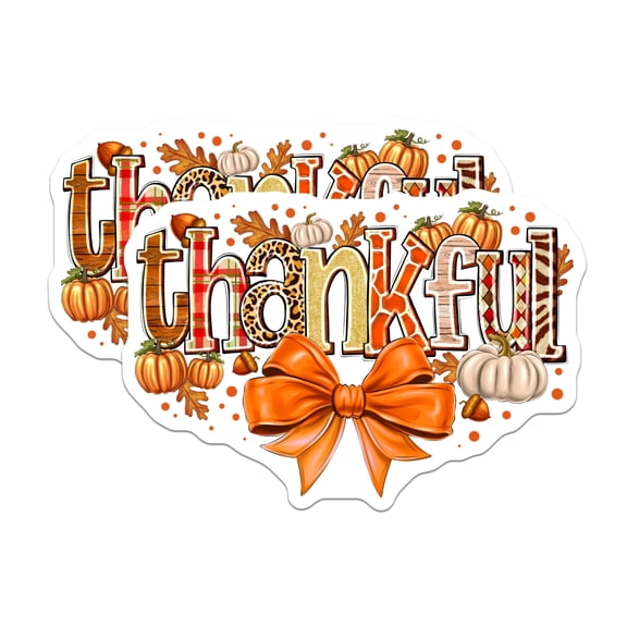 (2 Pack) Thankful Stickers - Autumn Fall Decor - Thanksgiving Gratitude Decals - Rustic Seasonal Planner Stickers - 5" On Longest Side - Sticks to Smooth Flat Surfaces - Made in USA - BMCS29477