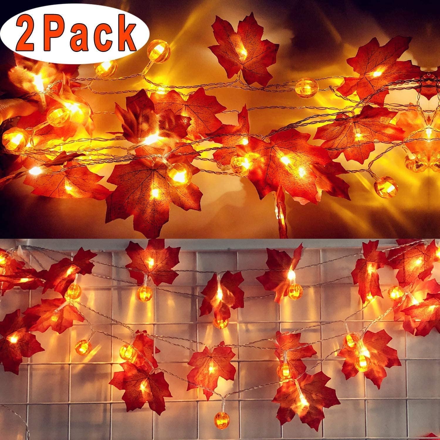 2 Pack Battery Operated Thanksgiving Decor Pumpkin & Maple Leaf