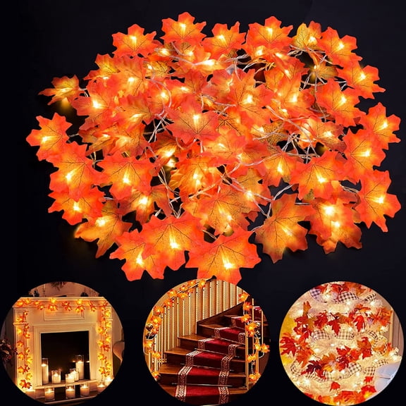 2 Pack Thanksgiving Fall Leaf Lights Battery Operated Fall Leaves Garland Lights 10Ft 20 LED Maple Leaf String Lights for Thanksgiving Decoration Home Room Fall Decor