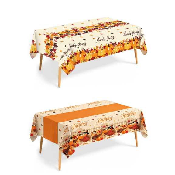 2 Pack Thanksgiving Tablecloths, 54 x 108 Inch Disposable Fall Maple Leaf Plastic Table Covers