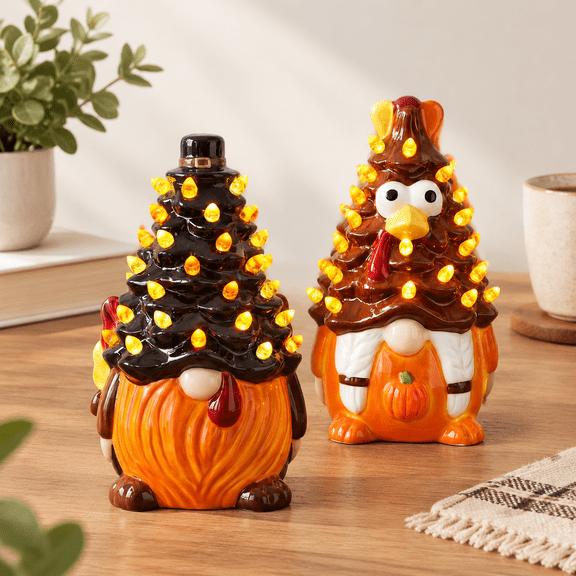 2 Pack Thanksgiving Turkey Decor For Home Ceramic Tree