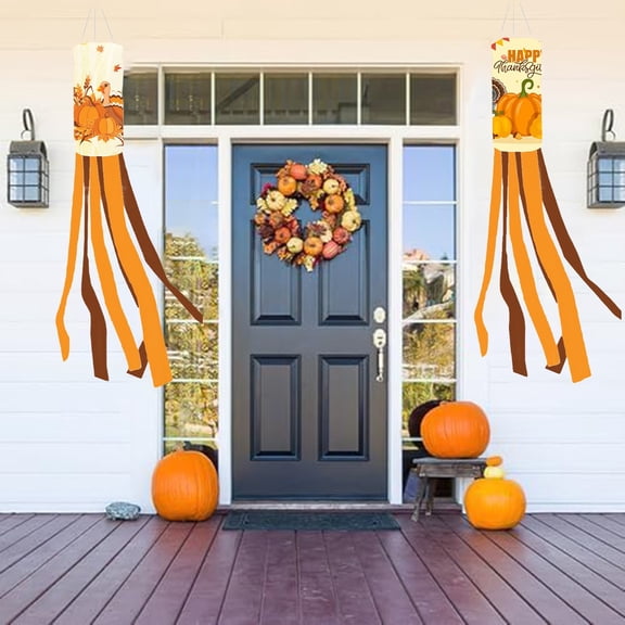2 Pack Thanksgiving Windsock Flags, 40 Inch Turkey And Pumpkin Garden Decor, Weather-Resistant Polyester Hanging Banners For Autumn Harvest Festival Yard Display(GEJFT024-DM-FT1001)