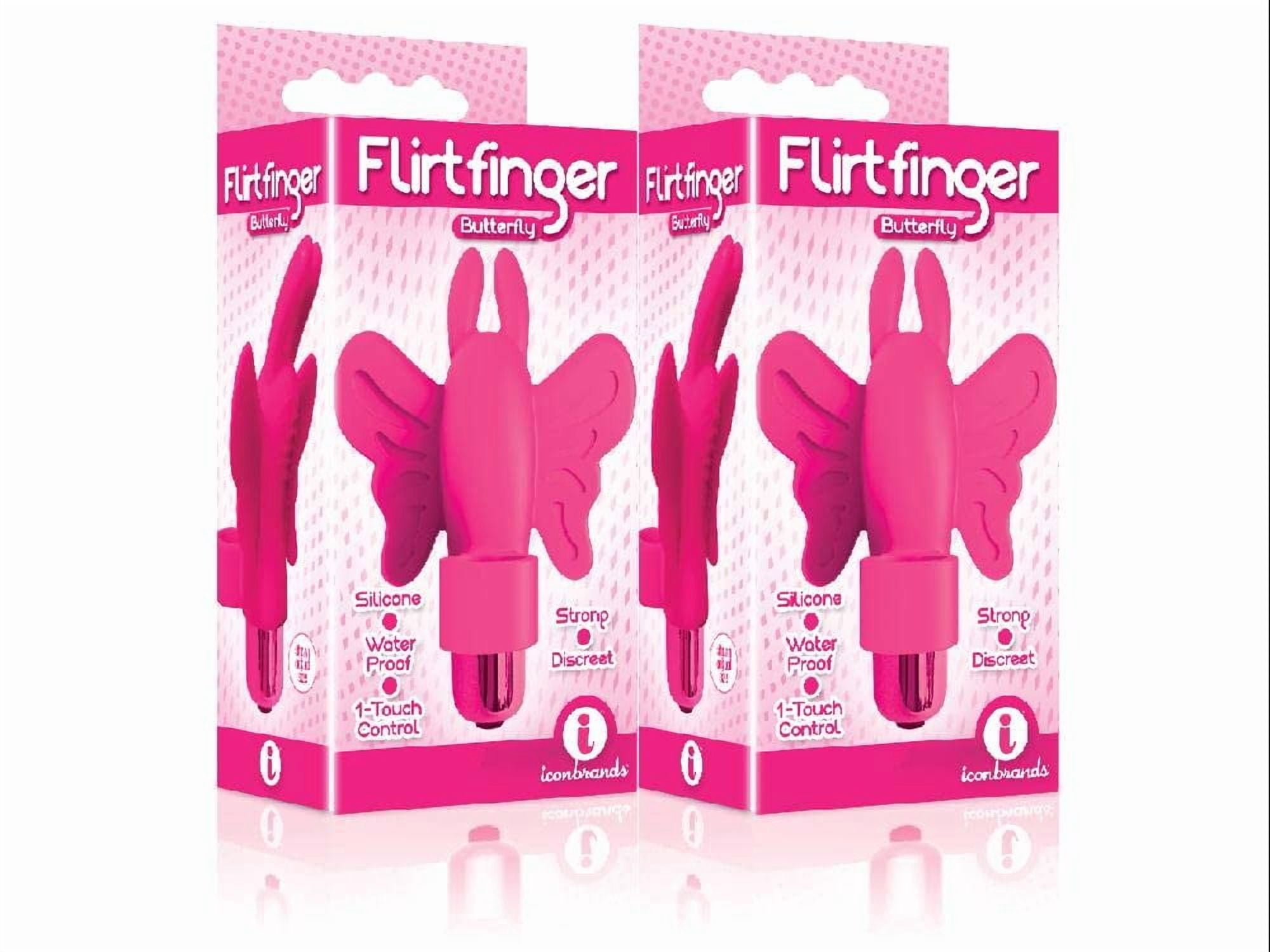 2 Pack) The 9's, Flirt Finger Butterfly, Finger Vibrator, Pink