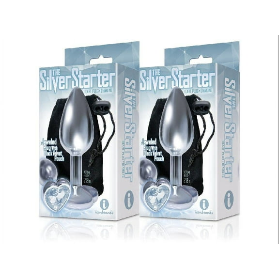 (2 Pack) The 9's, The Silver Starter, Bejeweled Heart Stainless Steel Plug, Diamond