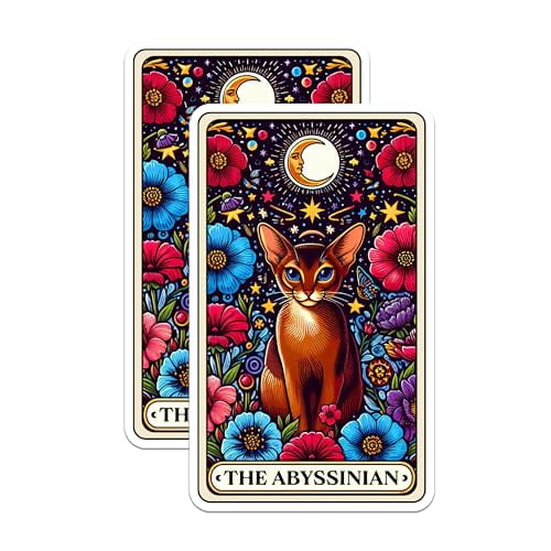 (2 Pack) The Abyssinian Cat Breed Tarot Card Stickers - Cat Lover Cat Dad or Mom, Mama - 5 Inches On Longest Side - Premium Vinyl - for Cars, Skateboards, Laptops - Made in USA - BMCS1217