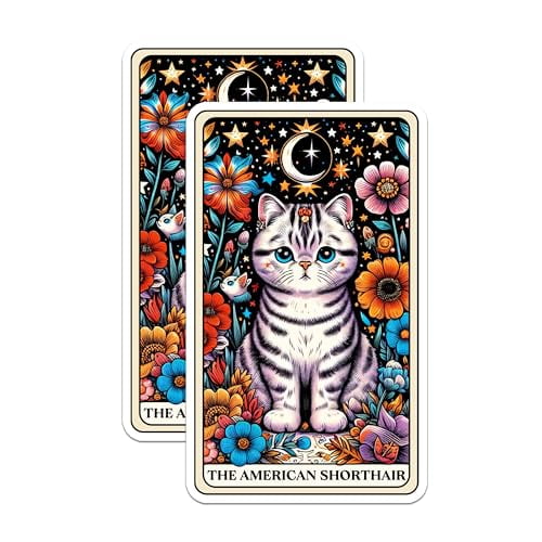 (2 Pack) The American Shorthair Breed Tarot Card Stickers - Cat Dad or Mom, Mama Stickers - 5 Inches On Longest Side - Premium Vinyl - for Cars, Skateboards, Laptops - Made in USA - BMCS1218