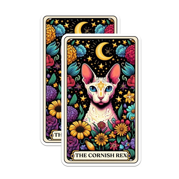 (2 Pack) The Cornish Rex Tarot Card Magnets - Cornish Rex Cat Breed Magnet - for Cat Mom - 5" On Longest Side - Premium Magnet - for Cars, Refrigerators, Toolboxes - Made in USA - MAG1223