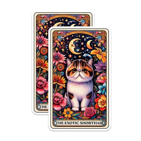 (2 Pack) The Exotic Shorthair Tarot Card Stickers - Cat Breed Sticker - for Cat Mom or Cat Dad - 5 Inches On Longest Side - Premium Vinyl - for Cars, Skateboards, Laptops - Made in USA - BMCS1225