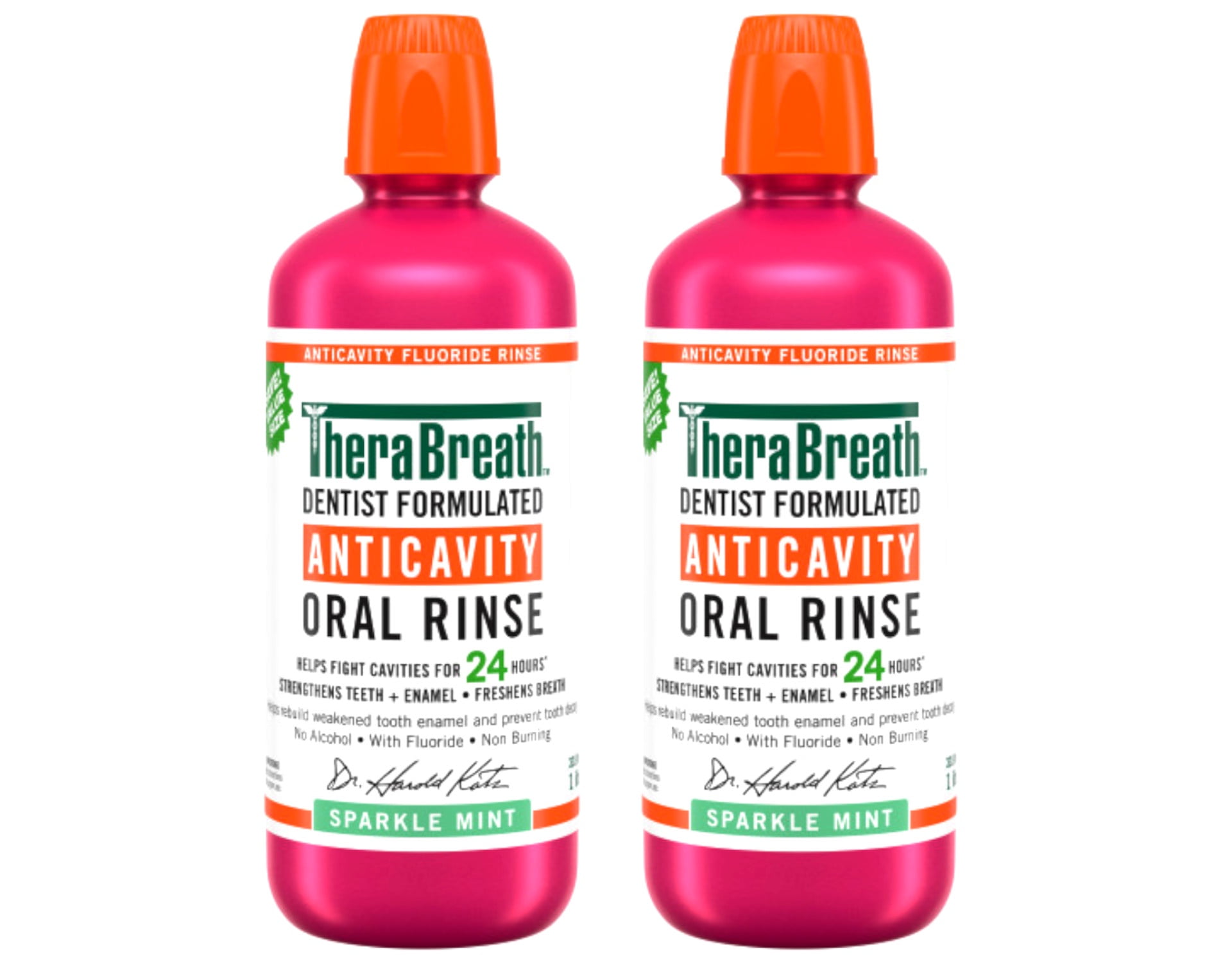 2 Pack - TheraBreath Anticavity Fluoride Mouthwash, Sparkle Mint, Dentist Formulated, 1 Liter (33.8 fl oz)