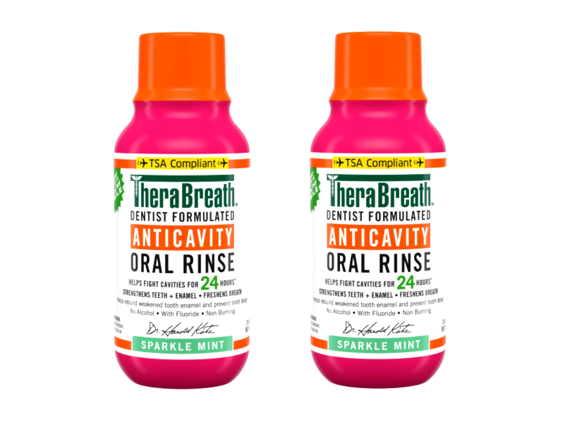 2 Pack - TheraBreath Anticavity Fluoride Mouthwash, Sparkle Mint, Travel Size, 3 fl oz