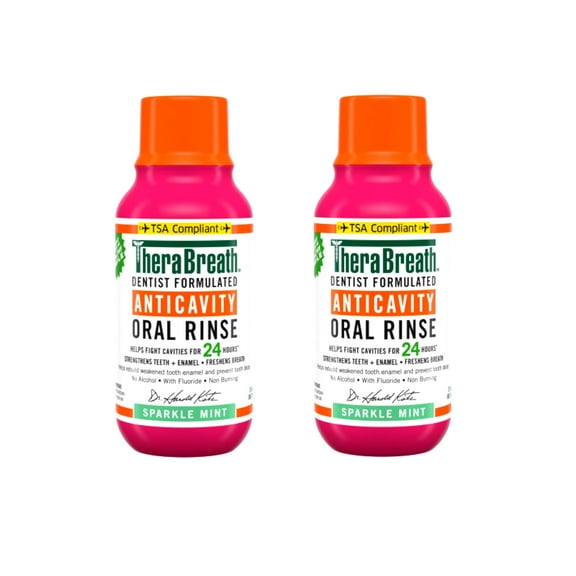 2 Pack - TheraBreath Anticavity Fluoride Mouthwash, Sparkle Mint, Travel Size, 3 fl oz