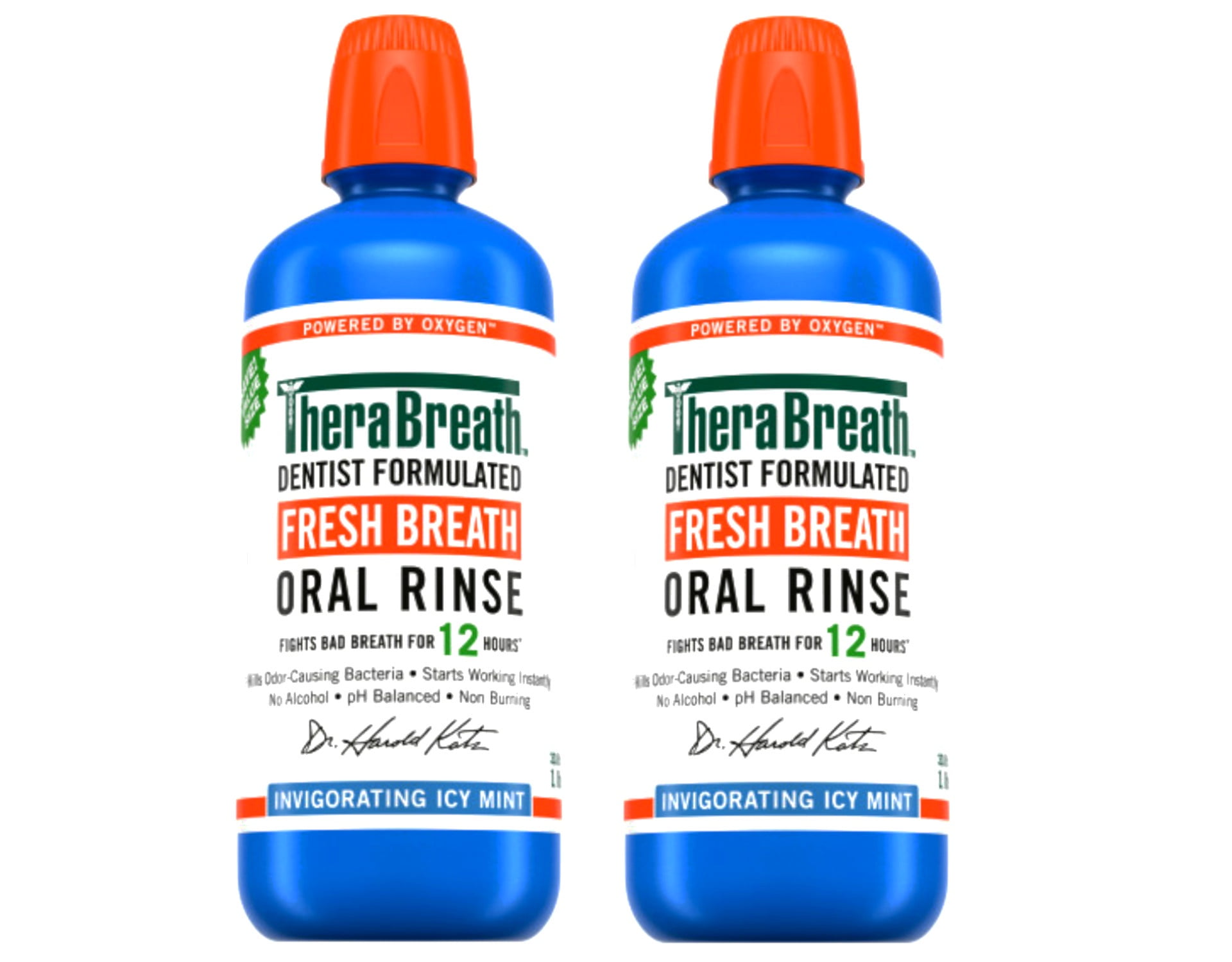 2 Pack - TheraBreath Fresh Breath Mouthwash, Icy Mint, Alcohol-Free, 1 Liter (33.8 fl oz)