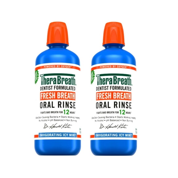 2 Pack - TheraBreath Fresh Breath Mouthwash, Icy Mint, Alcohol-Free, 1 Liter (33.8 fl oz)