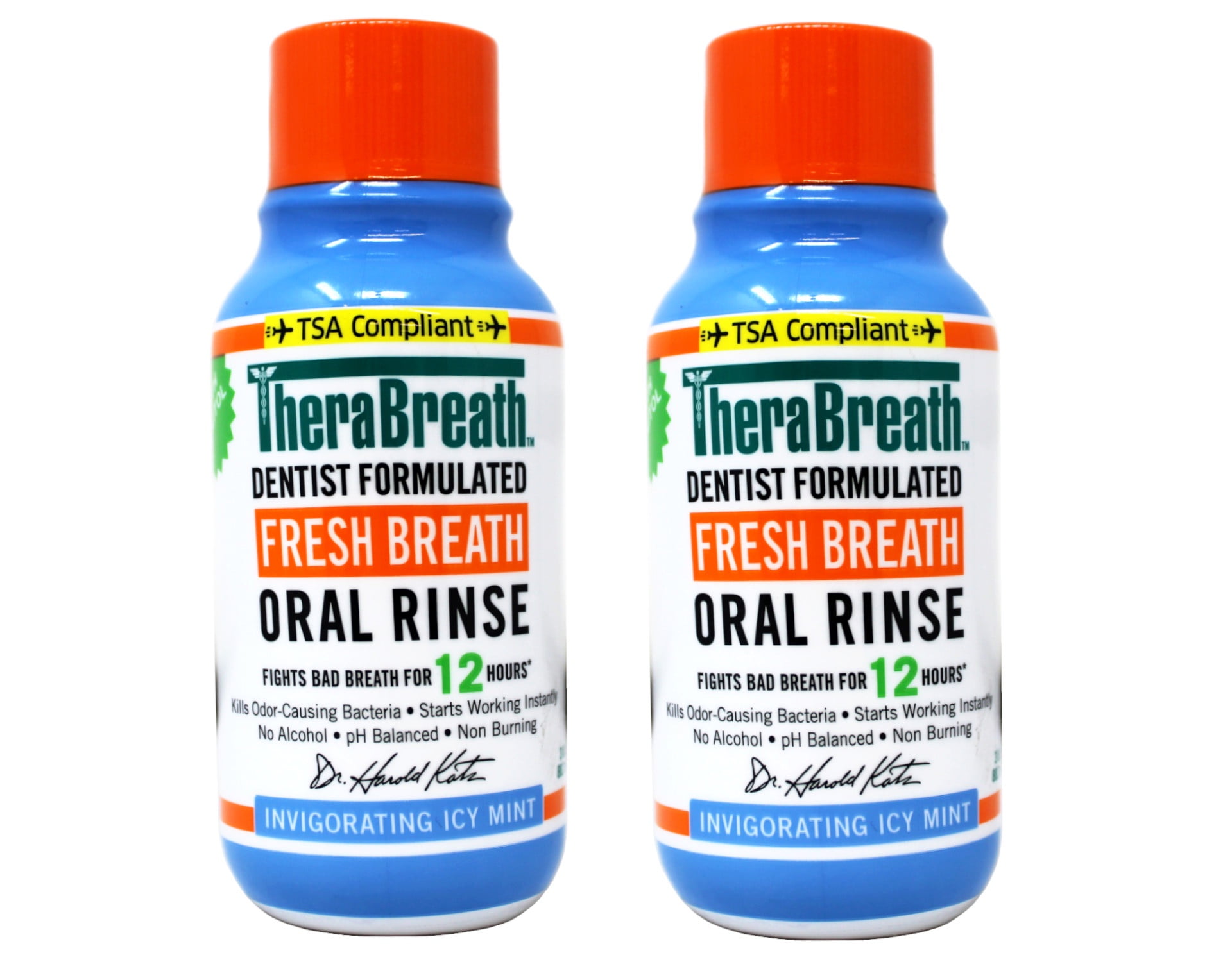 2 Pack - TheraBreath Fresh Breath Mouthwash, Icy Mint, Alcohol-Free, Travel Size, 3 fl oz