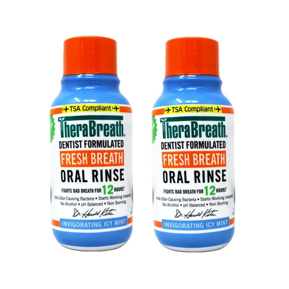 2 Pack - TheraBreath Fresh Breath Mouthwash, Icy Mint, Alcohol-Free, Travel Size, 3 fl oz