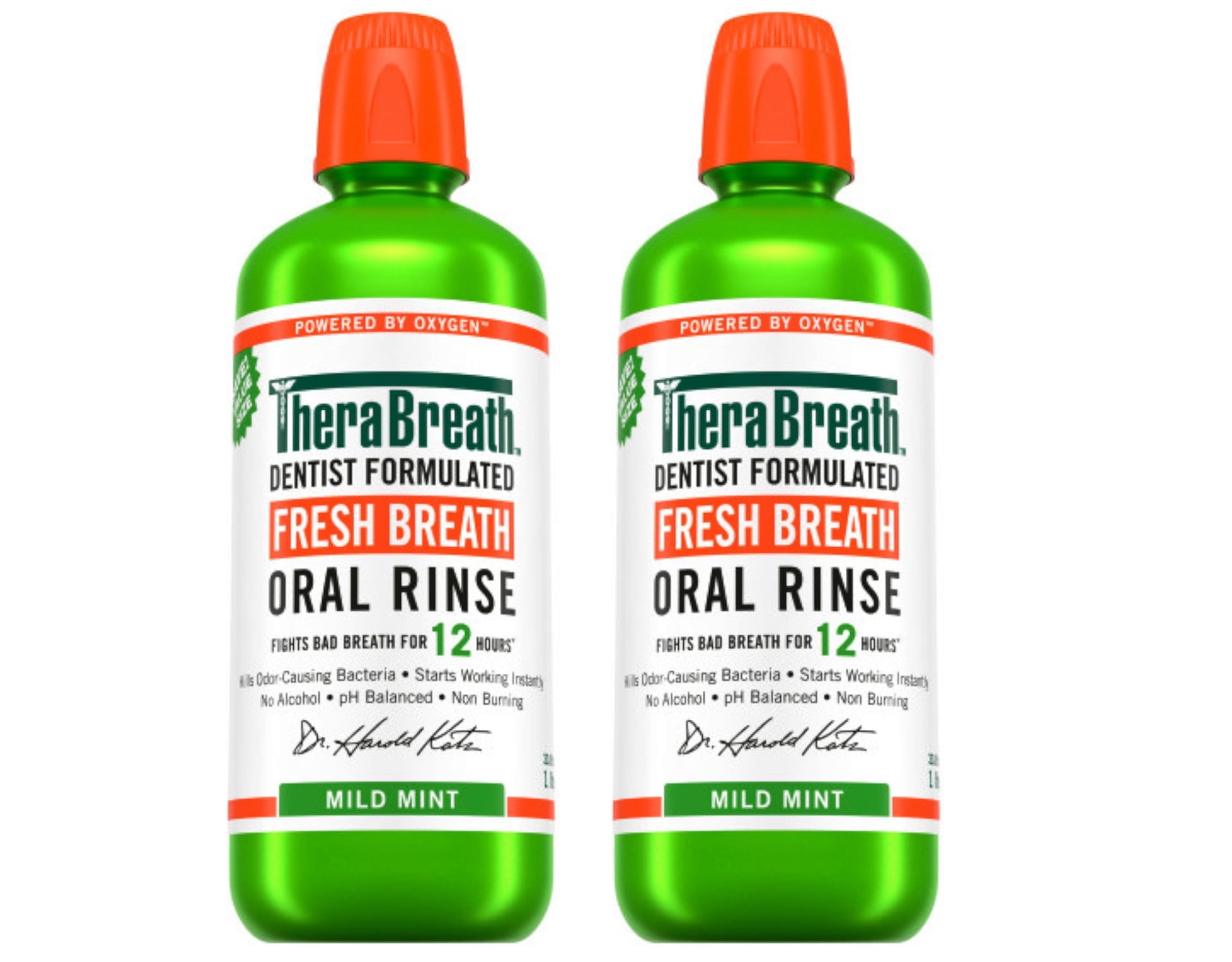 TheraBreath Fresh Breath Oral Rinse Mild Mint Alcohol Free Mouthwash Dentist Formulated 33.8 fl oz (Pack of 2)