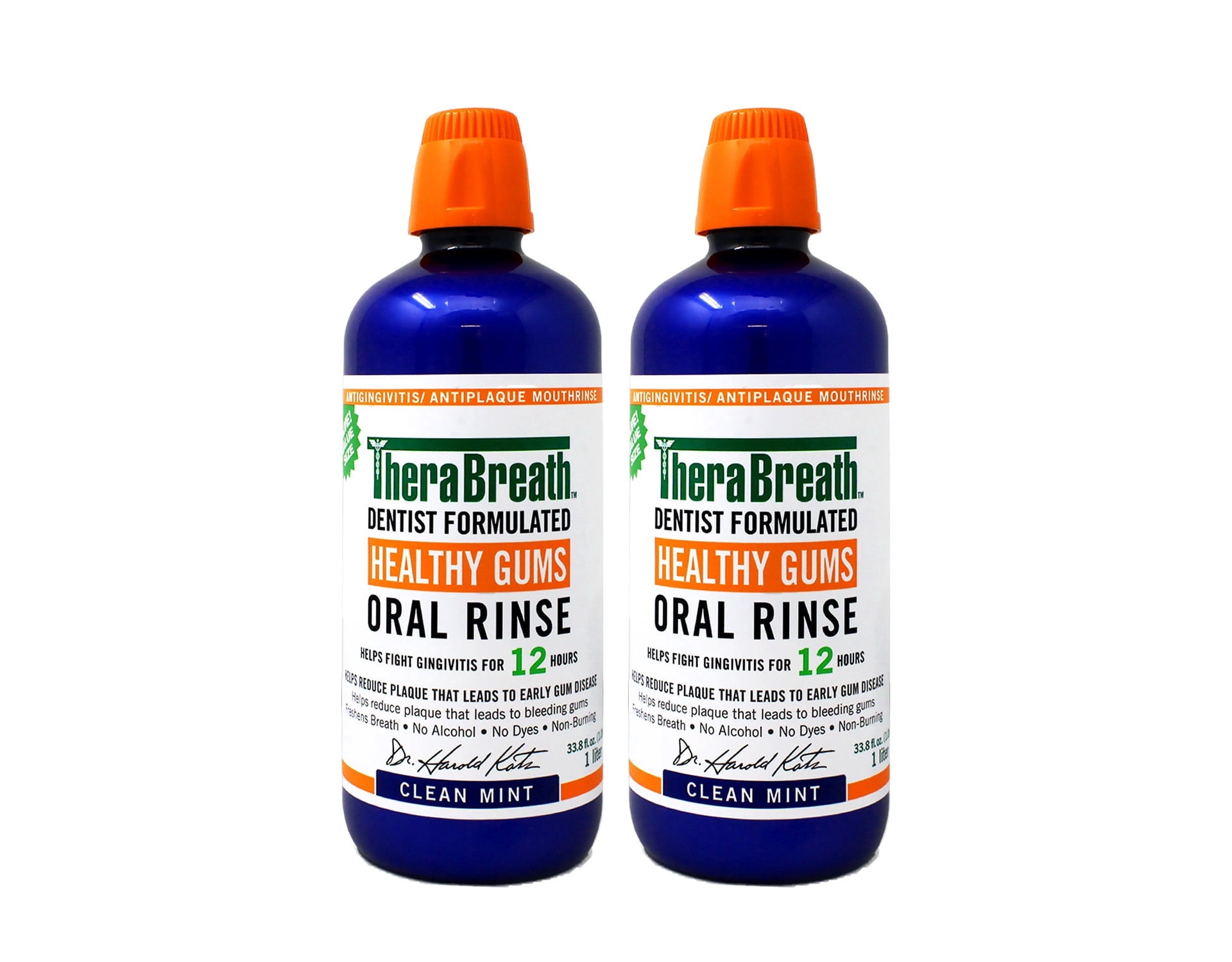TheraBreath Healthy Gums Oral Rinse Clean Mint Antigingivitis Antiplaque Mouthwash Alcohol Free 33.8 fl oz (Pack of 2)
