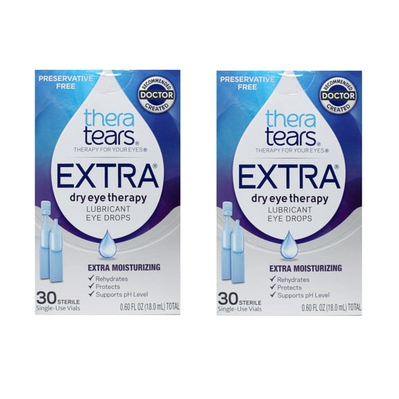 2 Pack - TheraTears Extra Dry Eye Therapy Lubricant Eye Drops Preservative Free 30 Count