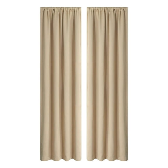 2-Pack Thermal Blackout Curtains - Energy Saving Insulated Bedroom & Kitchen Drapes, Scandinavian Solid Color Noise-Reducing Silk-Like Curtains, Easy Install Beige