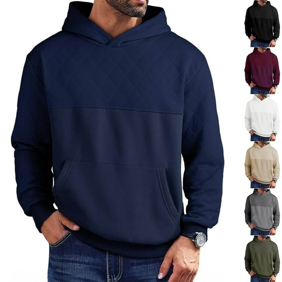 2 Pack Thermal Hoodies for Men with Front Pocket Fleece Lined Long Sleeve Sweatshirts Mens Casual Solid Color Loose Pullover Athletic Workout Hoodie Tops