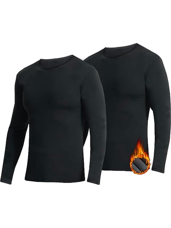 2 Pack Thermal Shirts for Men Underwearshirts Thermal Tops for Men with Fleece Lined Long Johns Long Sleeve Winter