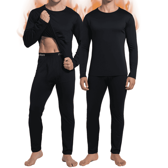 2 Pack Thermal Underwear Long Johns for Men Fleece Lined Base Layer Tops and Bottoms Set Cold Weather Clothing Gear Winter Gift