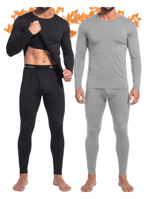 2 Pack Thermal Underwear Long Johns for Men Fleece Lined Base Layer Tops and Bottoms Set Cold Weather Clothing Gear Winter Gift