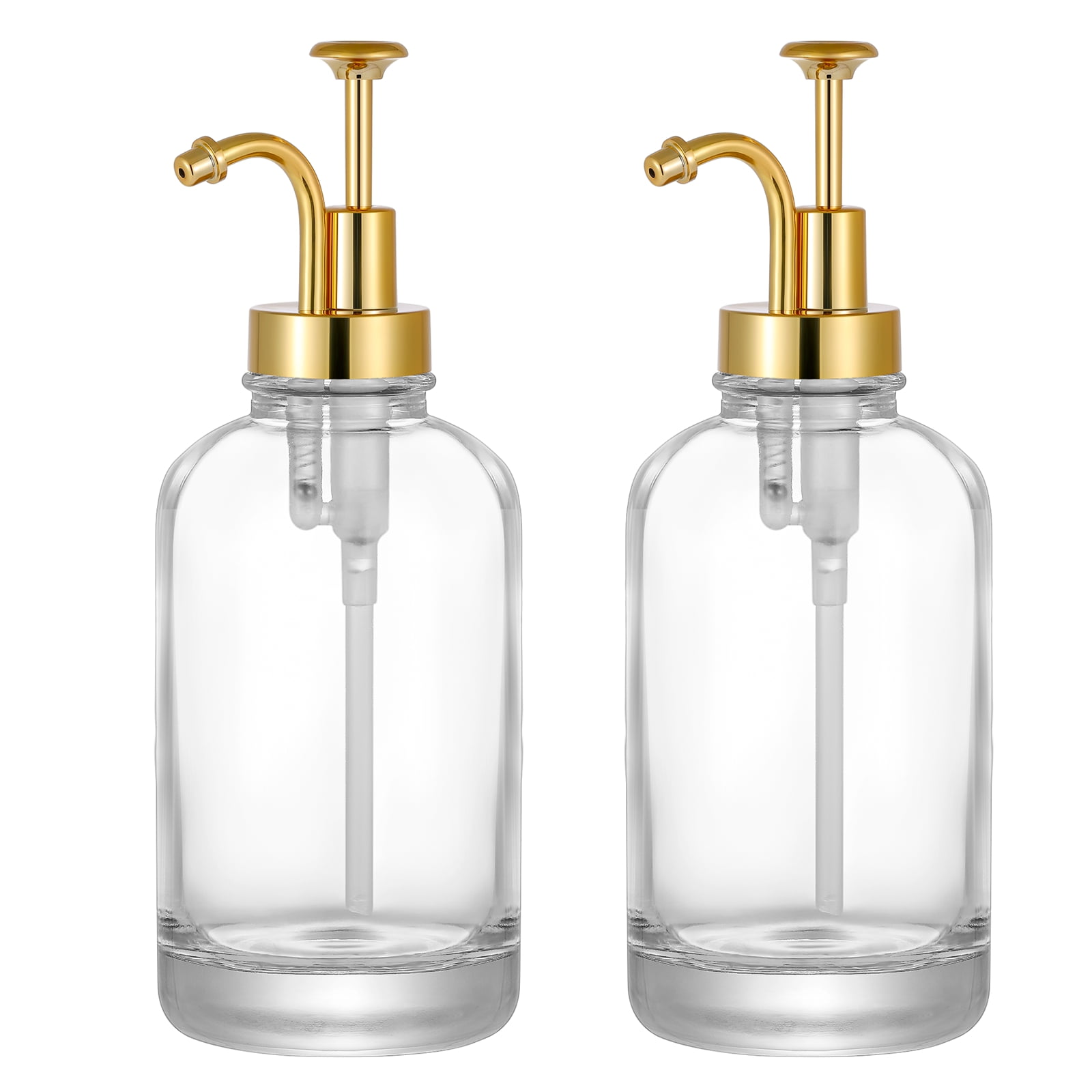 2 Pack Thick Clear Glass Jar Soap Dispenser with Gold Pump, 17ounce