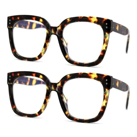 (2-Pack) Thick Horned Boyfriend Frame Blue Light Blocking Computer Glasses 2 Tortoise