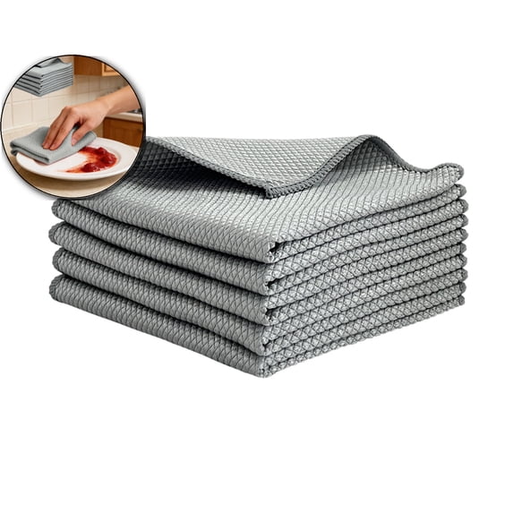 2-Pack Thick Microfiber Cleaning Cloths (12x12 Inch) – Dual-Sided Absorbent Dish Towels & Scratch-Free Scrubbing Pads for Kitchen, Car Detailing, Glass & Furniture